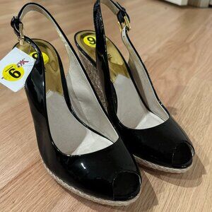 NWT Michael Kors Black Jute-Wrapped Wedge Slingbacks Size 9
